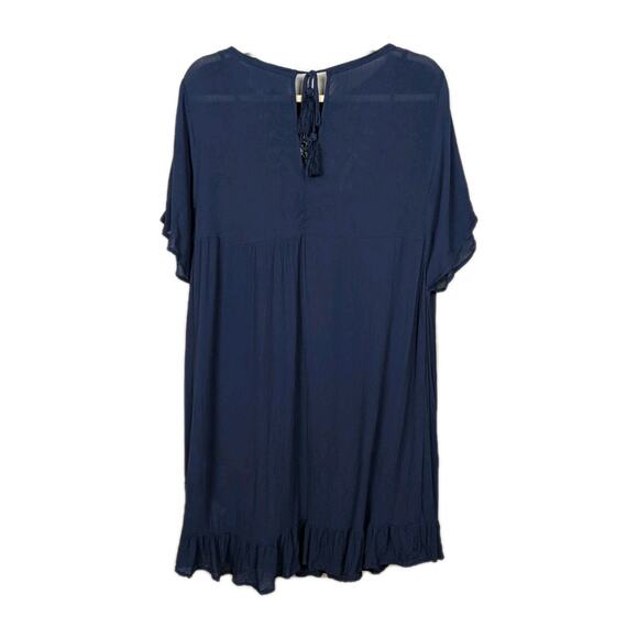 KNOX ROSE Navy Blue Embroidered Mini Peasant Dress Short Sleeve Women's Medium - Picture 3 of 6
